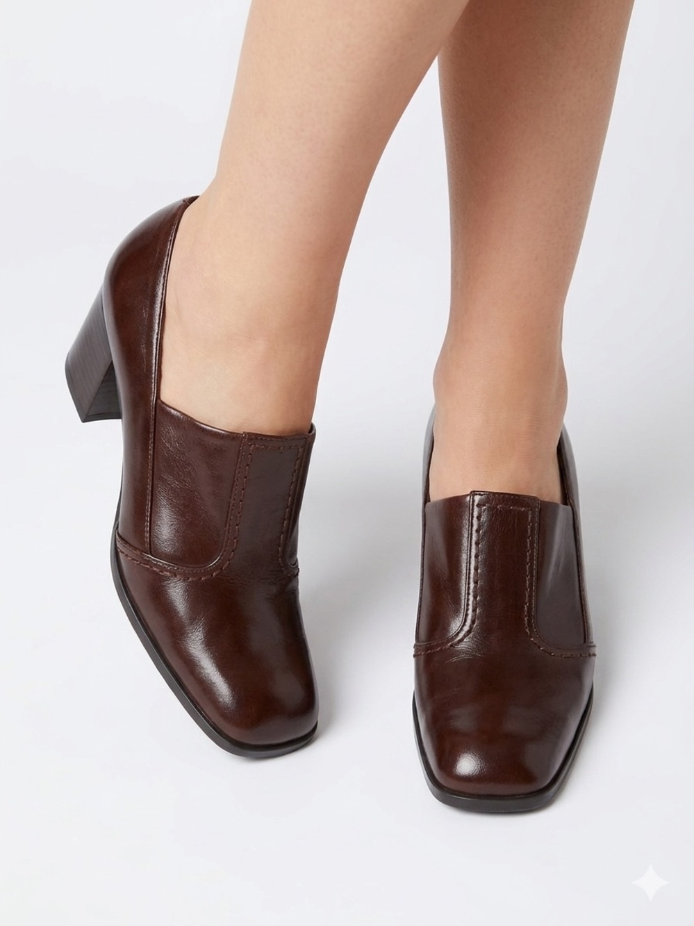 Franco Sarto Brown Leather Block Heel Slip-On